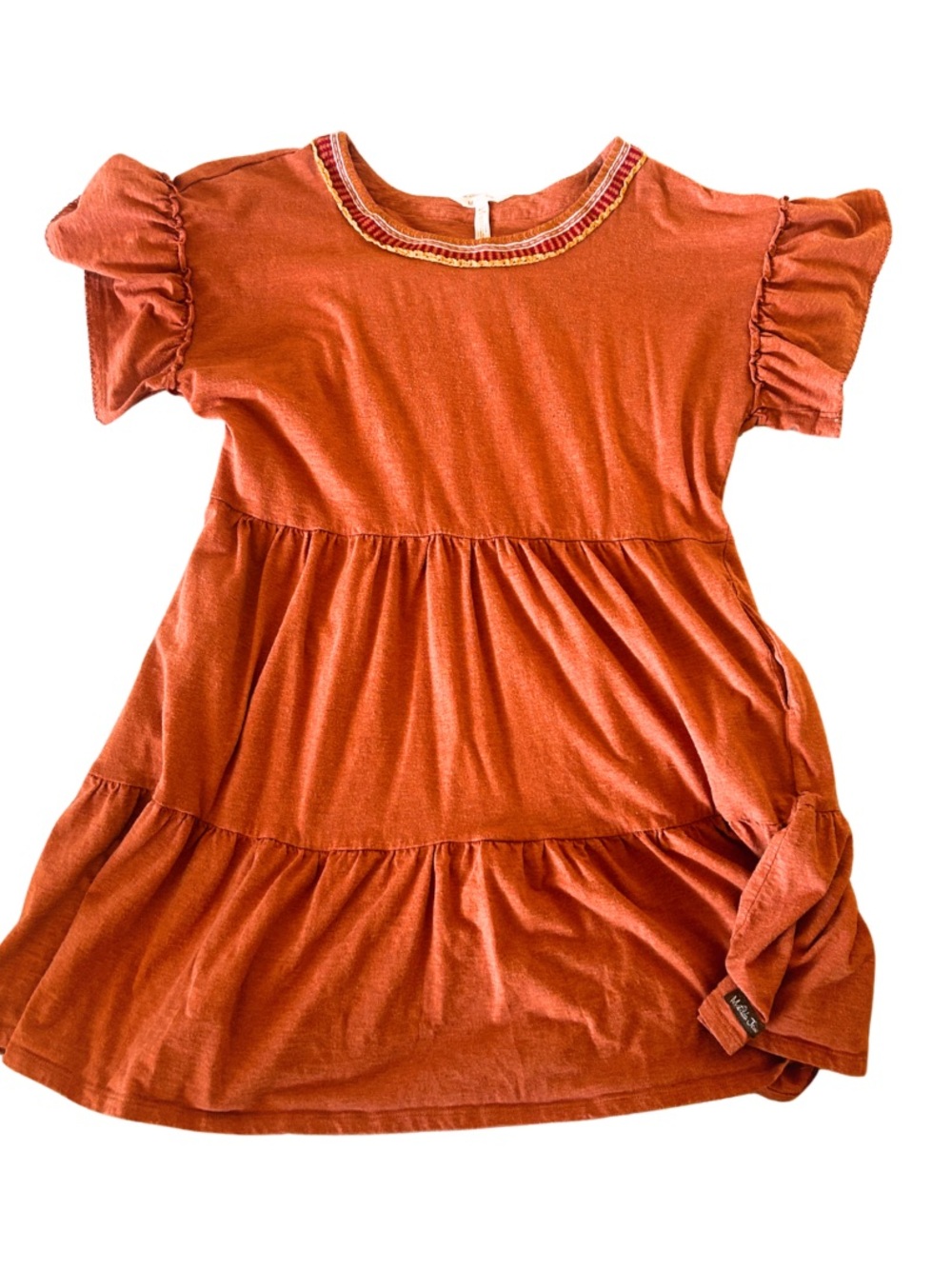 Darling Matilda Jane Rust Orange Tiered Knit Dress with Embroidered Neckline